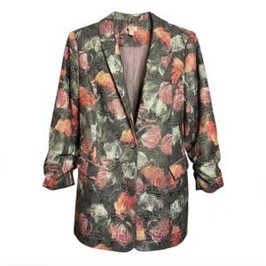 LOGO LAVISH By Lori Goldstein Woven Floral Metallic Jacquard Blazer Sz L Jacket